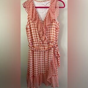 LC Lauren Conrad Faux Wrap Peach Gingham Dress size 1X NEW
